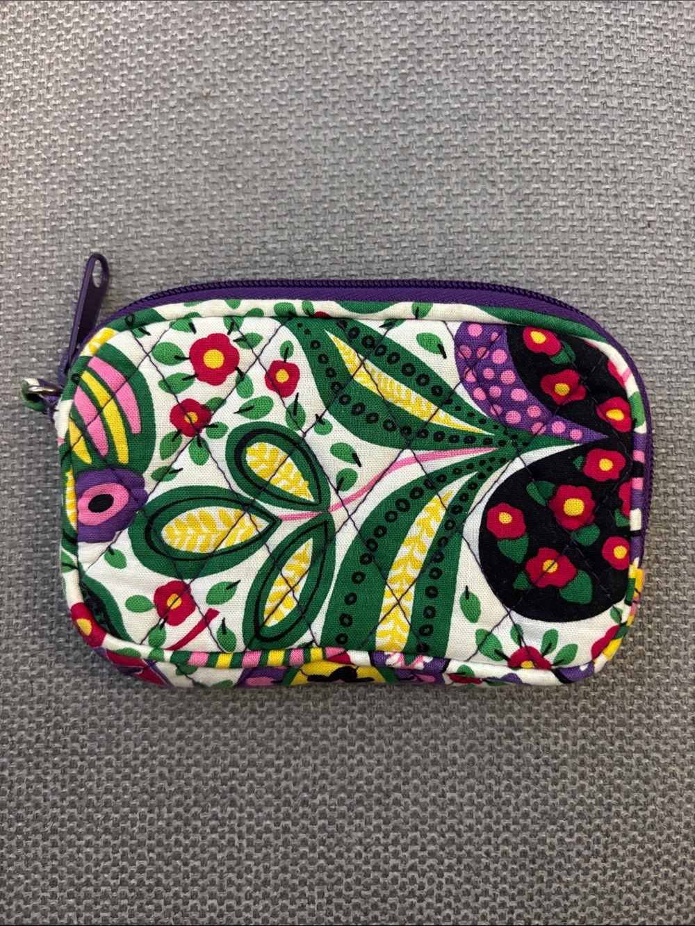 Vera Bradley Patterned Small Zip Pouch Wallet - Purple, Green & White